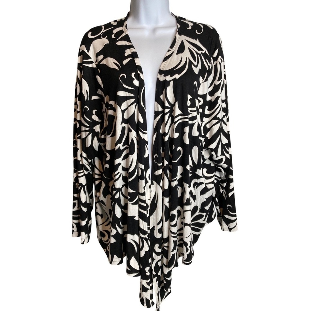 BELLE KIM GRAVEL Womens Black Floral Print Kimono Cardigan 2X Petite Stretchy